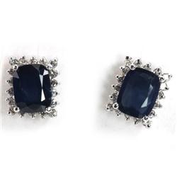 Genuine Blue Sapphire 3.798 ctw & Diamond Earring 14KTGold