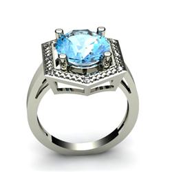 Genuine 4.58 ctwAqua Marine & Diamond Ring White or Yellow Gold 14kt 4.3g