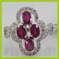 Genuine 3.2 ctw 18k Ruby & Diamond White Gold Ring