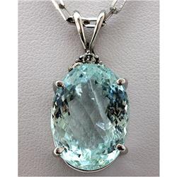 Genuine 16.43 ctw Oval Cut Aqua Marine & Diamond Necklace 14kt White Gold