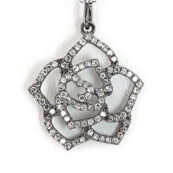 Genuine 0.34 Ctw White Diamond Flower Necklace 14K White Gold 16" 2.56G