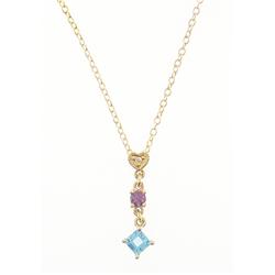 Genuine 14Kt Yellow Gold Diamond 1Pts. Ameth 6Pts, Bl Topaz 20Pts. Diamond Necklace