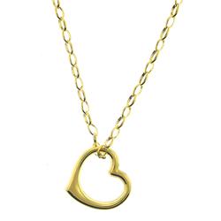 Genuine  14Kt  Yellow Gold Floating Heart Neck Open Link Chain 17" Diamond Necklace
