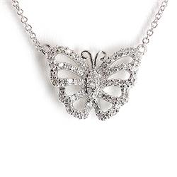 Genuine 0.19 Ctw White Diamond Butterfly Necklace 14K White Gold 16" 2.75G