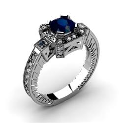 Genuine 1.88 ctw Sapphire Cushion Engrave & Diamond Ring 14kt Whte or Yellow Gold 6.02g