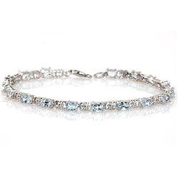 Genuine Aqua Marine 3.49Ctw Bracelet 10K