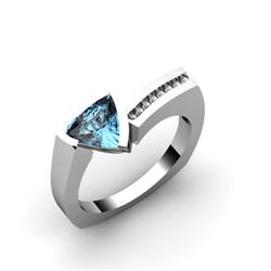 Genuine 0.83 ctw Aqua Marine  Euro Shank & Diamond Ring 10kt White or Yellow Gold 4.85g