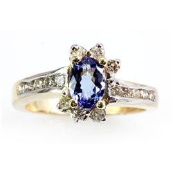 Genuine Tanzanite (Zoisite) 1.31 ctw  Diamond Ring  14KT  4.29g  RS5.75