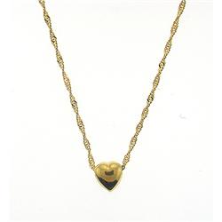 Genuine 14Kt Yellow Gold  Heart Necklace  Singapore Chain Link 16" Diamond Necklace