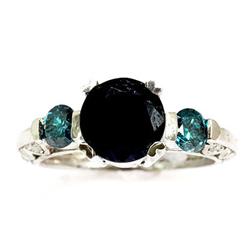 Genuine  Dark Blue Sapphire &  Blue  Diamond 3.18 ctw Ring  10KT  4.57g  RS5.5