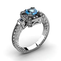 Genuine 1.43 ctw Aqua Marine Cushion Engrave & Diamond Ring 10kt White or Yellow Gold 5.44g