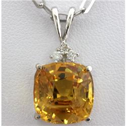 Genuine 10.95 ctw Cushion Cut Yellow Sapphire & Diamond Necklace 14kt White Gold