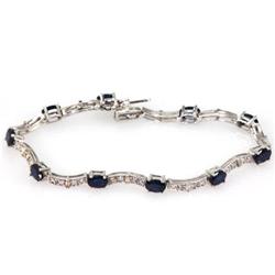 Genuine Blue Sapphire 3.66 ctw & Diamond Bracelet 10KTGold
