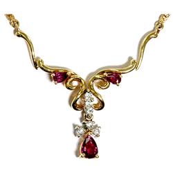 Genuine Diamond and Ruby Fashion Necklace 14k Yellow Gold, 7.5g