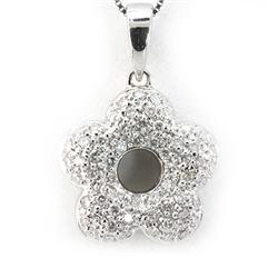 Genuine 0.53Ctw White Diamond Flower Necklace 18K White Gold 16" 3.69G