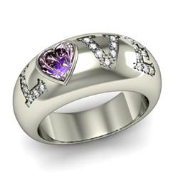 Genuine 0.74 ctw Amethyst & Diamond Ring 14kt White or Yellow Gold 9g