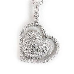 Genuine 0.44 Ctw White Diamond Double Raw Heart Necklace 14K White Gold 16" 2.56G