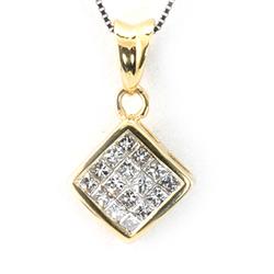 Genuine 0.52Ctw White Diamond Square Necklace 14K Yellow Gold 16" 2.04G