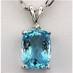 Genuine 8.0 ctw Emerald Cut Aqua Marine & Diamond Necklace 14kt White Gold