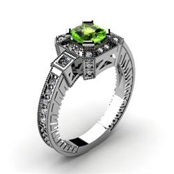 Genuine 1.50 ctw Peridot Cushion Engrave & Diamond Ring 14kt White or Yellow Gold 6.02g