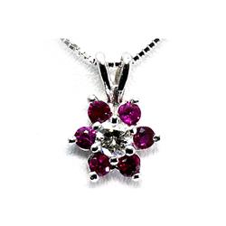 Genuine Ruby0.5Ctw Diamond Necklace14K