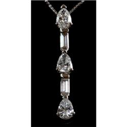 Genuine 0.84 ctw Pear and Bagette Diamond Drop Necklace 14k White Gold, 1.52g