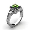 Image 1 : Genuine 1.50 ctw Peridot Cushion Engrave & Diamond Ring 14kt White or Yellow Gold 6.02g