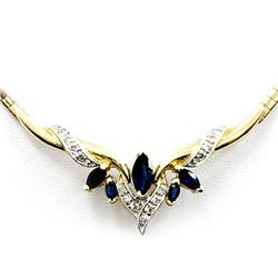 Genuine Diamond and Blue Sapphire Fashion Necklace 14k Yellow Italy Gold, 18.18g