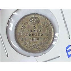 1907 CANADA FIVE CENTS SILVER
