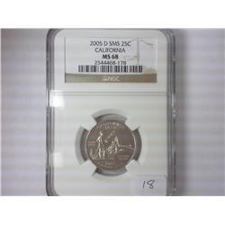 2005-D SMS CALIFORNIA QUARTER NGC MS68