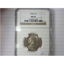 1980-D SBA DOLLAR NGC MS66
