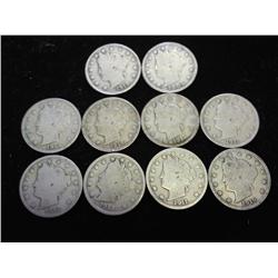 10 ASSORTED LIBERTY "V" NICKELS