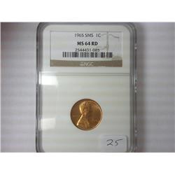 1965 SMS LINCOLN CENT NGC MS64RD