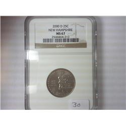 2000-D NH QUARTER NGC MS67