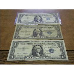 3 ASSORTED 1957 $1 SILVER CERTIFICATES