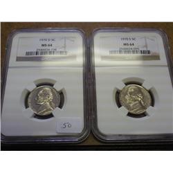 1970-D/S JEFFERSON NICKELS NGC MS64