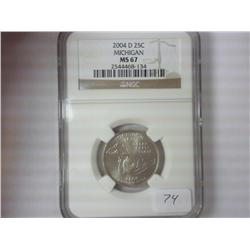 2004-D MICHIGAN QUARTER NGC MS67
