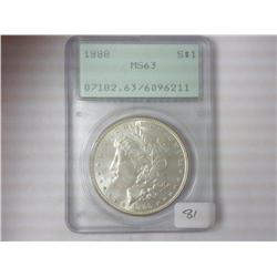 1888 MORGAN SILVER DOLLAR PCGS MS63