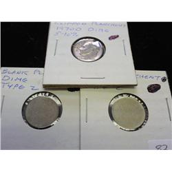 3 ERROR DIMES 2 BLANK PLANCHETS & 1970-D CLIPPED
