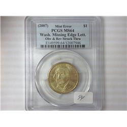 ERROR 2007 WASHINGTON DOLLAR MISSING EDGE LETTERS