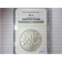 2007-P JAMESTOWN SILVER DOLLAR NGC MS70