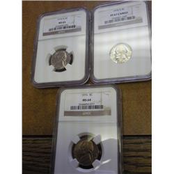1976-P/D/S JEFFERSON NICKELS 3 SLABS