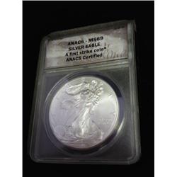2008 AMERICAN SILVER EAGLE ANACS MS69 1ST STRIKE