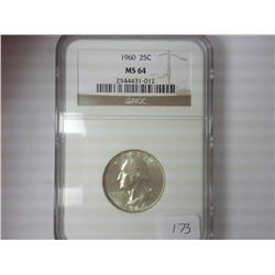 1960 WASHINGTON SILVER QUARTER NGC MS64