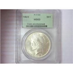 1923 PEACE DOLLAR PCGS MS63
