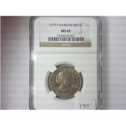 1979-P NARROW RIM SBA DOLLAR NGC MS65