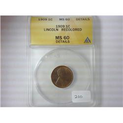 1909 LINCOLN CENT ANACS MS60 DETAILS