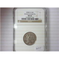 2000-D MASSACHUSETTS QUARTER NGC MS66