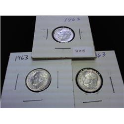 3-1963 ROOSEVELT SILVER DIMES (UNC)