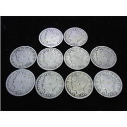 10 ASSORTED LIBERTY "V" NICKELS